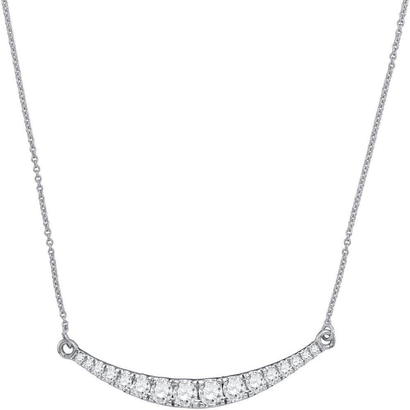 10K White Gold Womens Round Diamond Curved Bar Pendant Necklace 1.00 Cttw