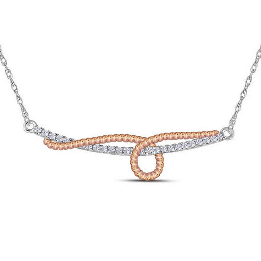 10K White Rose-tone Gold Womens Round Diamond Rope Bar Chain Necklace 1/6 Cttw