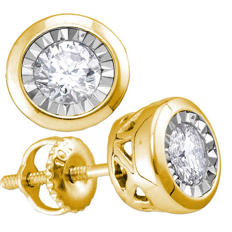 10kt Yellow Gold Womens Round Diamond Solitaire Stud Earrings 1/2 Cttw