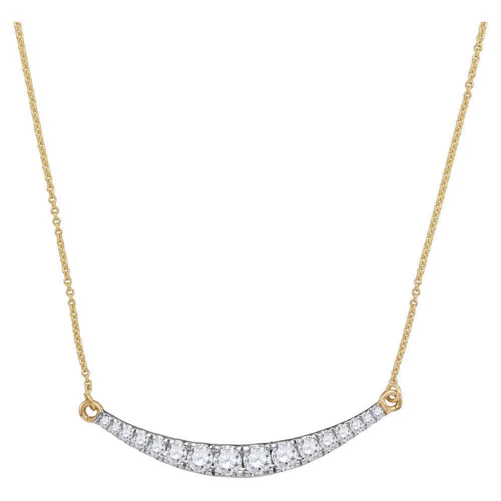 10K Yellow Gold Womens Round Diamond Curved Bar Pendant Necklace 1.00 Cttw