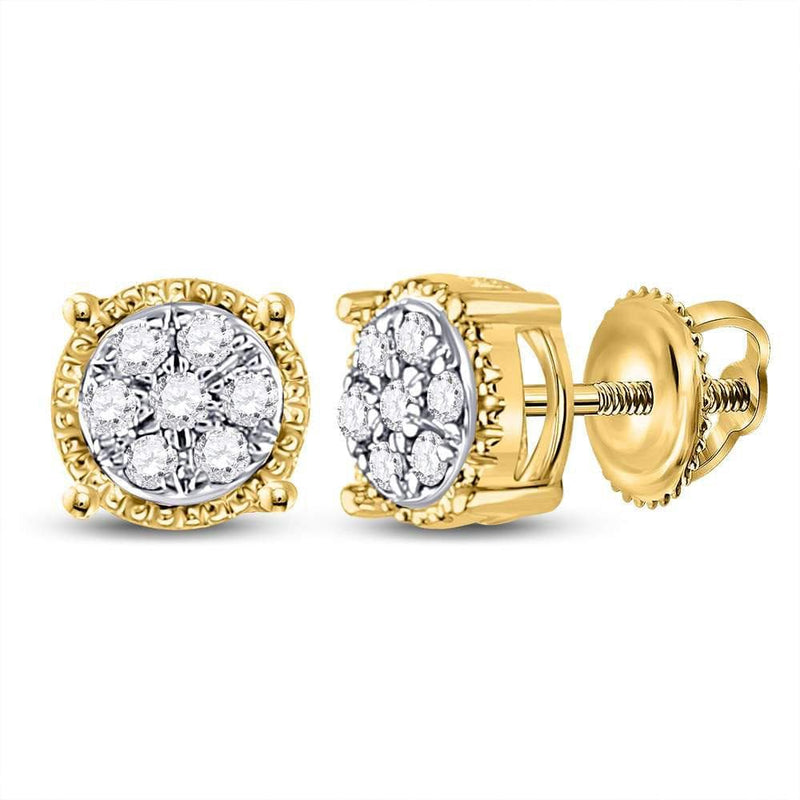 10kt Yellow Gold Womens Round Diamond Flower Cluster Stud Earrings 1/6 Cttw