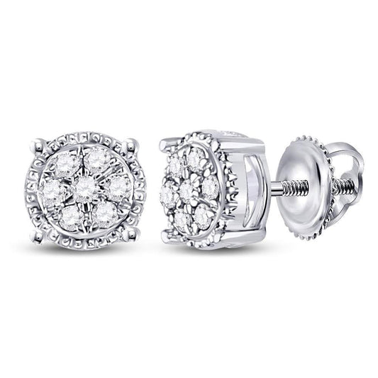 10kt White Gold Womens Round Diamond Flower Cluster Stud Earrings 1/6 Cttw