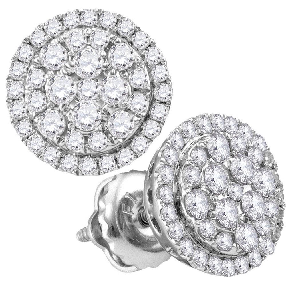 14kt White Gold Womens Round Diamond Circle Cluster Earrings 1/2 Cttw