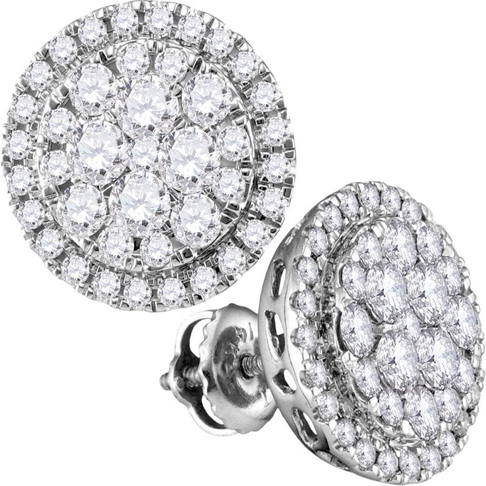 14kt White Gold Womens Round Diamond Circle Frame Cluster Stud Earrings 1.00 Cttw