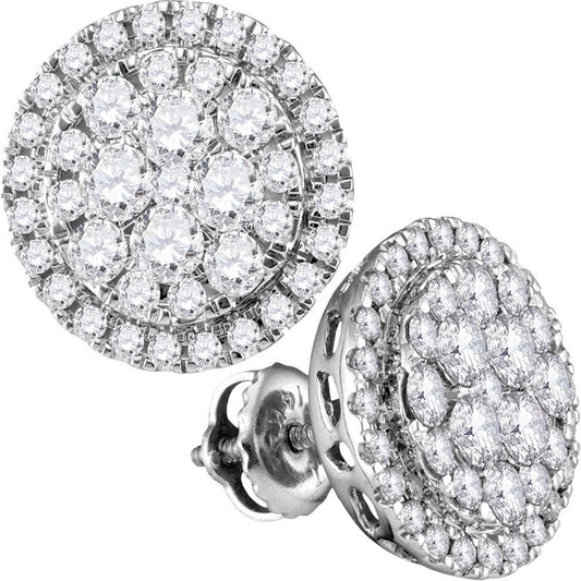 14kt White Gold Womens Round Diamond Circle Frame Cluster Stud Earrings 1.00 Cttw