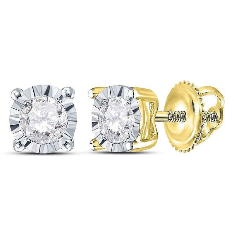 10kt Yellow Gold Womens Round Diamond Solitaire Stud Earrings 1/3 Cttw