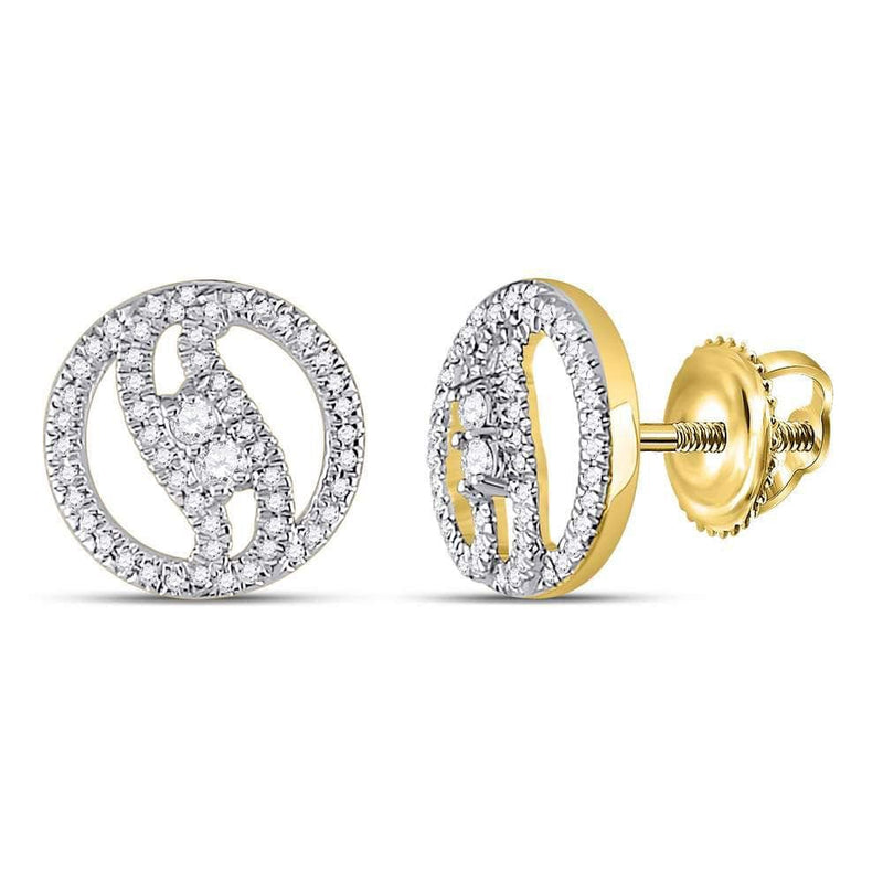 10kt Yellow Gold Womens Round Diamond 2-stone Circle Stud Earrings 1/4 Cttw