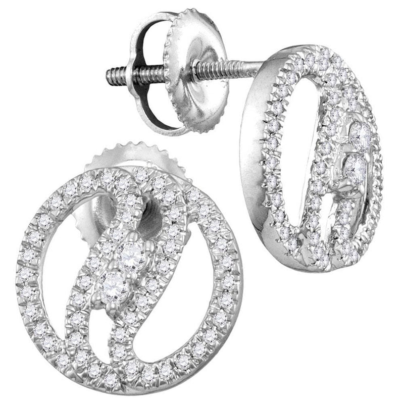 10kt White Gold Womens Round Diamond 2-stone Circle Stud Earrings 1/4 Cttw