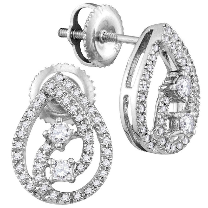 10kt White Gold Womens Round Diamond 2-stone Teardrop Screwback Earrings 1/4 Cttw