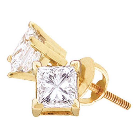 14kt Yellow Gold Unisex Princess Diamond Solitaire Stud Earrings 1/2 Cttw