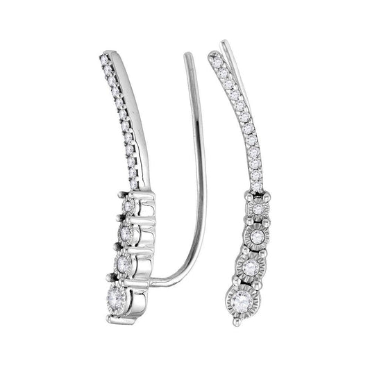 Sterling Silver Womens Round Diamond Climber Earrings 1/4 Cttw
