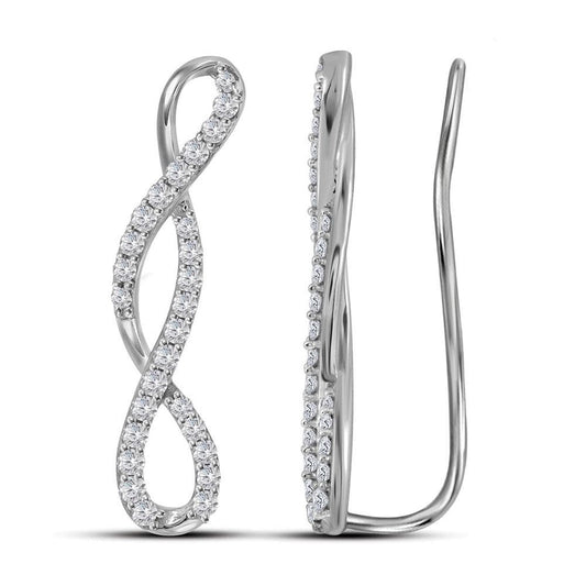 10kt White Gold Womens Round Diamond Infinity Climber Earrings 1/2 Cttw