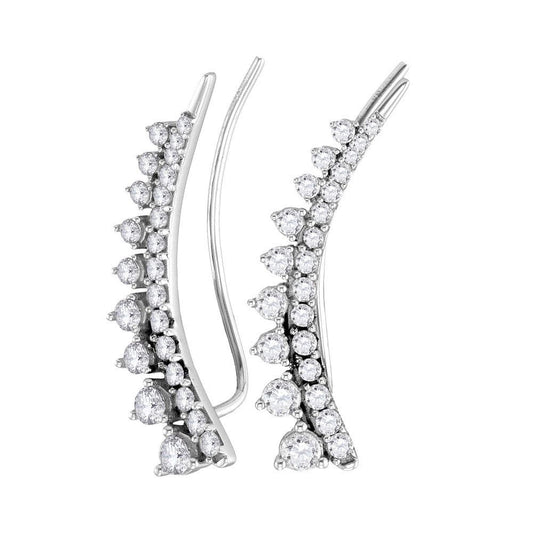 10kt White Gold Womens Round Diamond Climber Earrings 1.00 Cttw