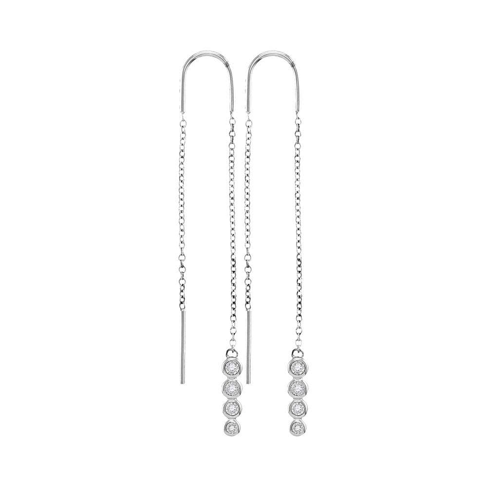10kt White Gold Womens Round Bezel-set Diamond Dangle Threader Earrings 1/12 Cttw