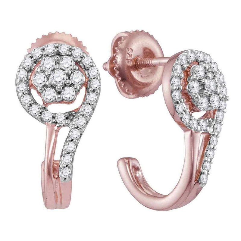 10kt Rose Gold Womens Round Diamond J Hoop Earrings 1/3 Cttw