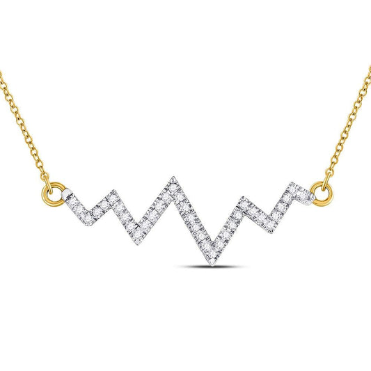 10K Yellow Gold Womens Round Diamond Heartbeat Pendant Necklace 1/4 Cttw