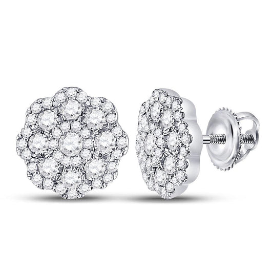 14kt White Gold Womens Round Diamond Cluster Screwback Earrings 3/4 Cttw