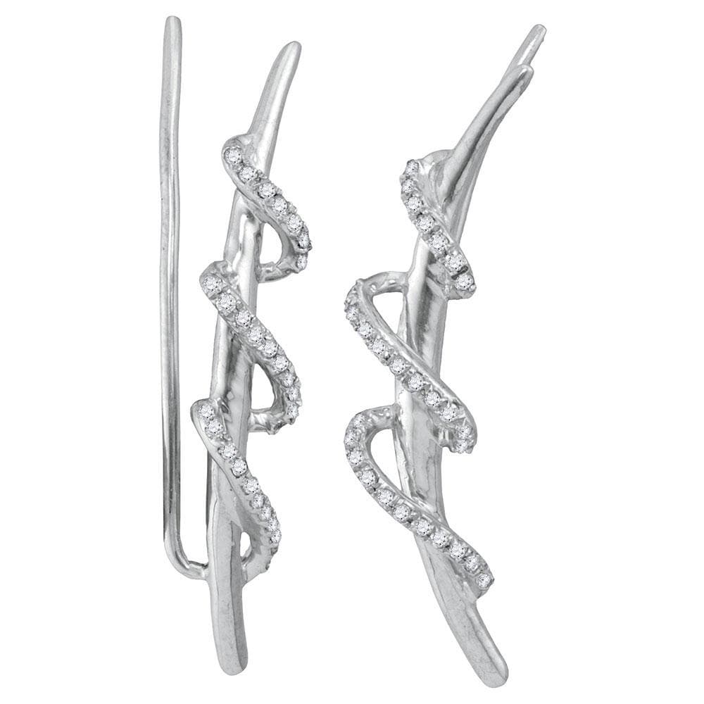 Sterling Silver Womens Round Diamond Spiral Climber Earrings 1/5 Cttw