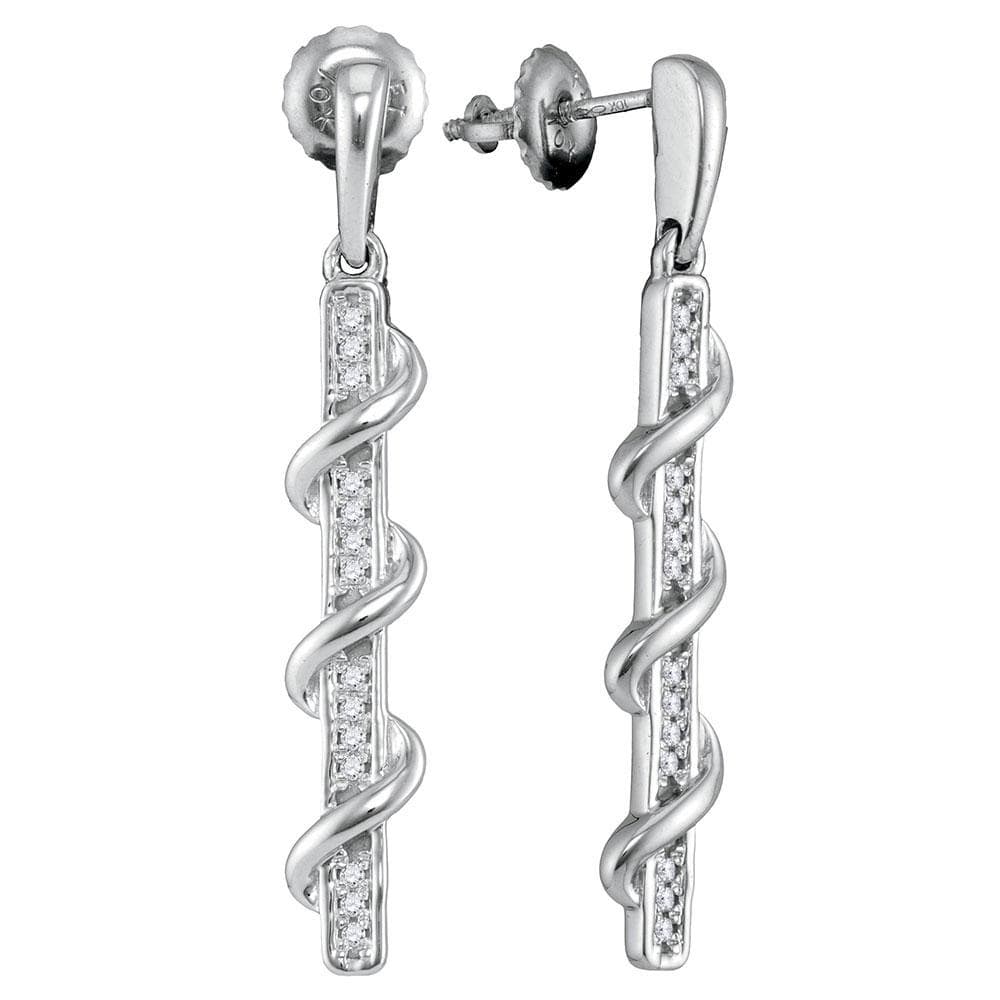 10kt White Gold Womens Round Diamond Wrapped Stick Dangle Earrings 1/10 Cttw