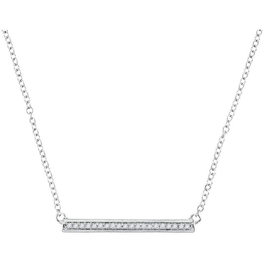 10K White Gold Womens Round Diamond Bar Pendant Chain Necklace 1/10 Cttw