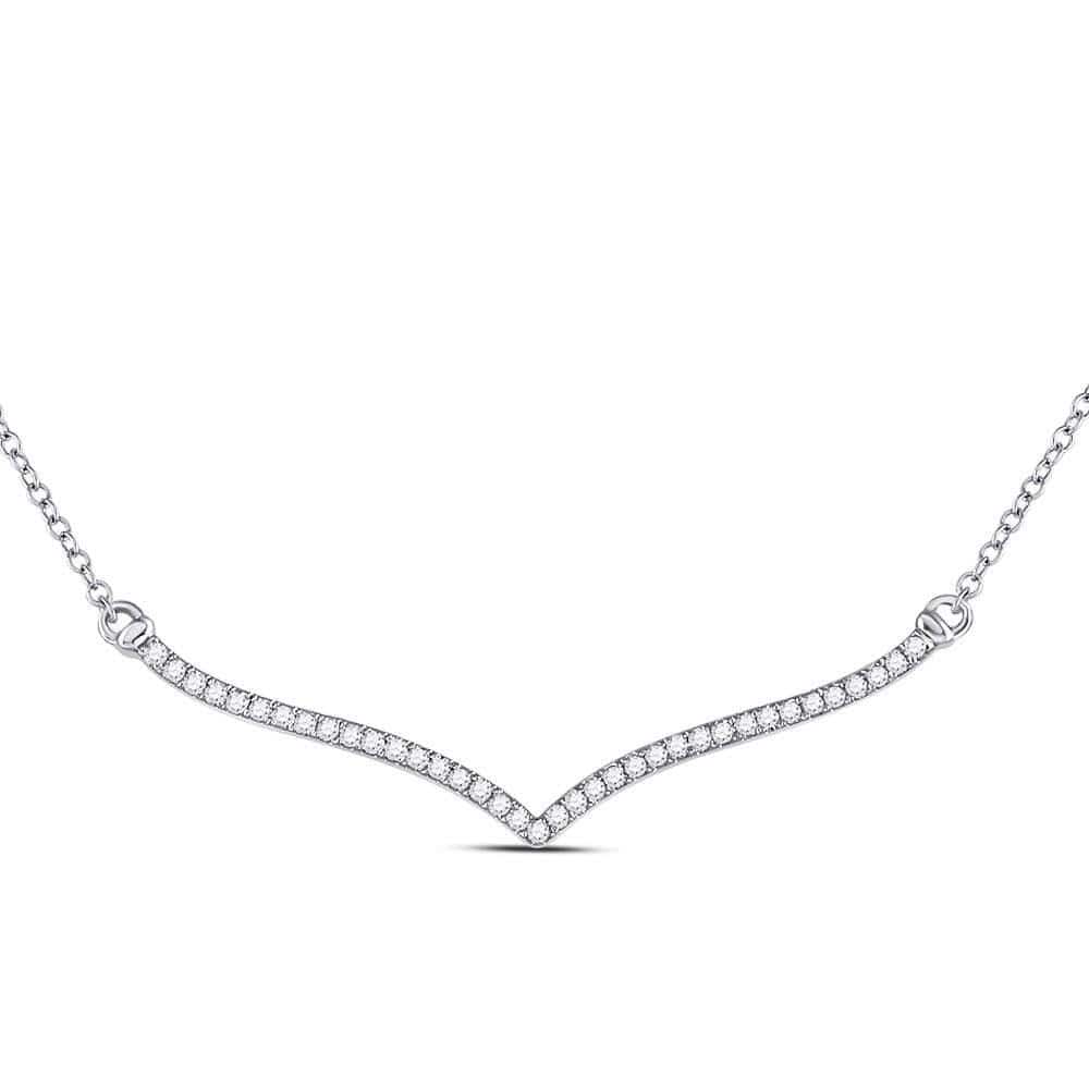 10K White Gold Womens Round Diamond Contoured Bar Pendant Necklace 1/4 Cttw