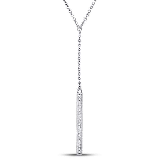 10K White Gold Womens Round Diamond Single Row Vertical Bar Necklace 1/10 Cttw