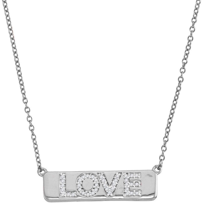 10K White Gold Womens Round Diamond Love Bar Pendant Necklace with 18" Chain 1/8 Cttw