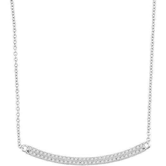 10K White Gold Womens Round Diamond Curved Horiontal Bar Pendant Necklace 1/3 Cttw