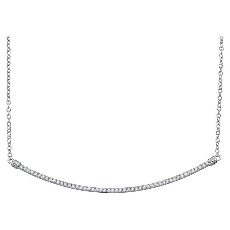 10K White Gold Womens Round Diamond Curved Slender Bar Pendant Necklace 1/4 Cttw