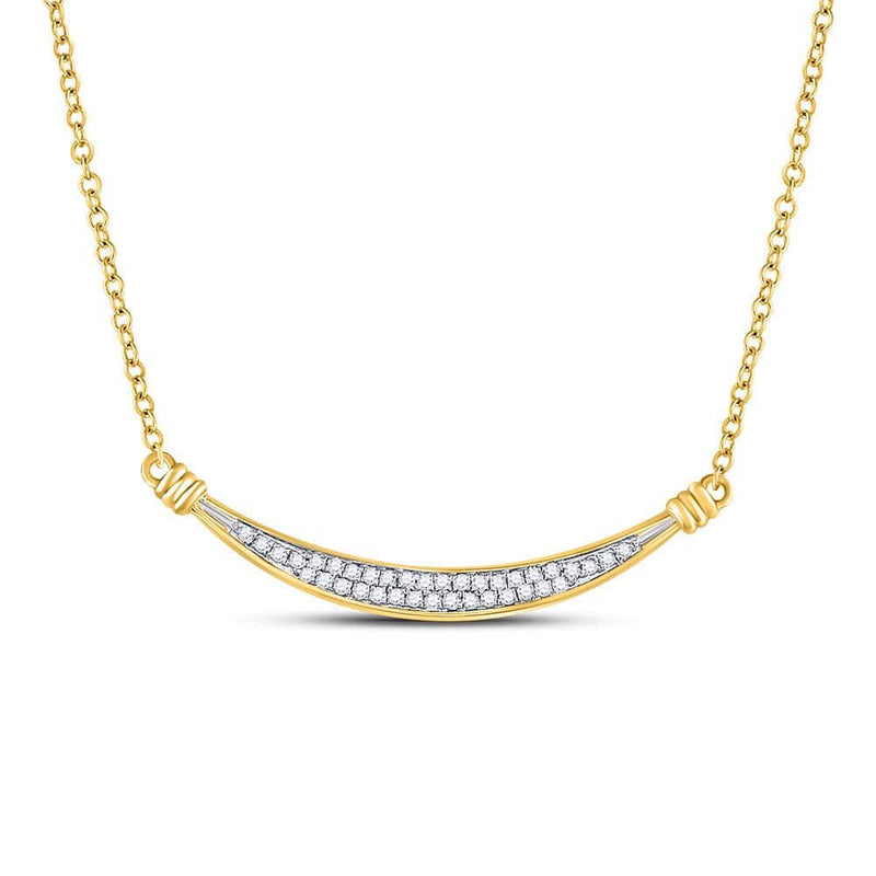 10K Yellow Gold Womens Round Diamond Curved Bar Pendant Necklace 1/6 Cttw