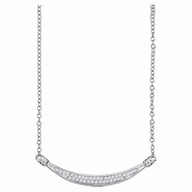 10K White Gold Womens Round Diamond Curved Bar Pendant Necklace 1/6 Cttw