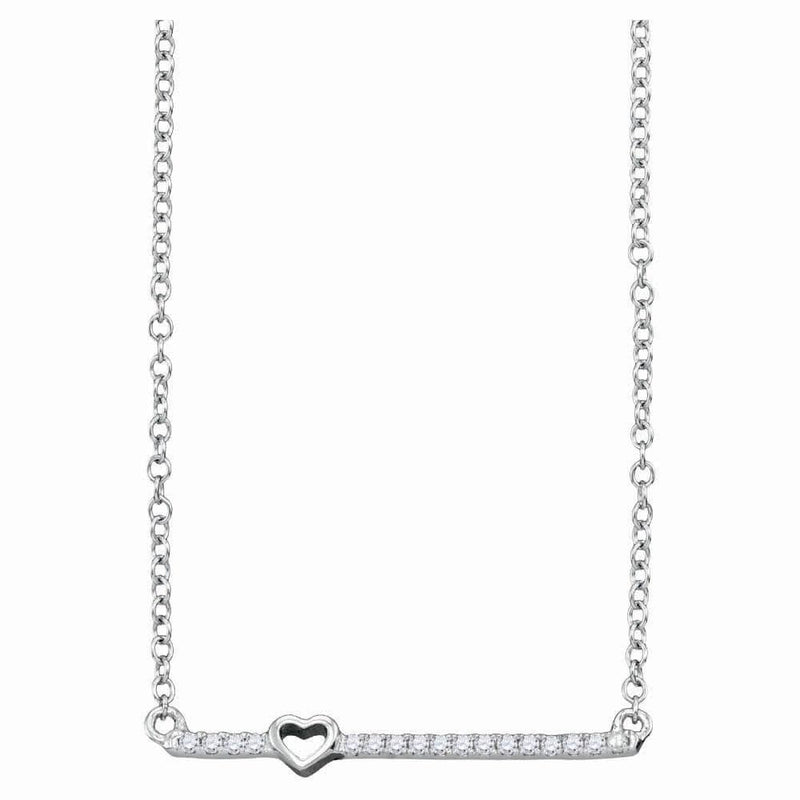 10K White Gold Womens Round Diamond Heart Bar Pendant Chain Necklace 1/10 Cttw