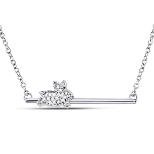 10K White Gold Womens Diamond Rabbit Bunny Bar Pendant Necklace 1/12 Cttw