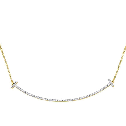 10K Yellow Gold Womens Round Diamond Curved Bar Necklace 1/3 Cttw