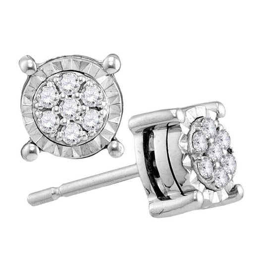 10kt White Gold Womens Round Diamond Flower Cluster Screwback Earrings 1/8 Cttw