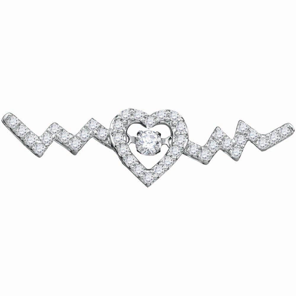 10K White Gold Womens Round Diamond Twinkle Moving Solitaire Heartbeat Heart Necklace 1/3 Cttw