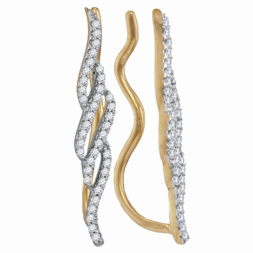10kt Yellow Gold Womens Round Diamond Vertical Twist Climber Earrings 1/4 Cttw