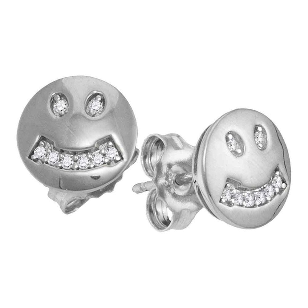 10kt White Gold Womens Round Diamond Smiley Face Screwback Earrings