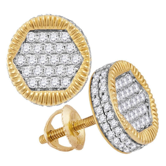 10kt Yellow Gold Mens Round Diamond 3D Circle Cluster Stud Earrings 3/4 Cttw