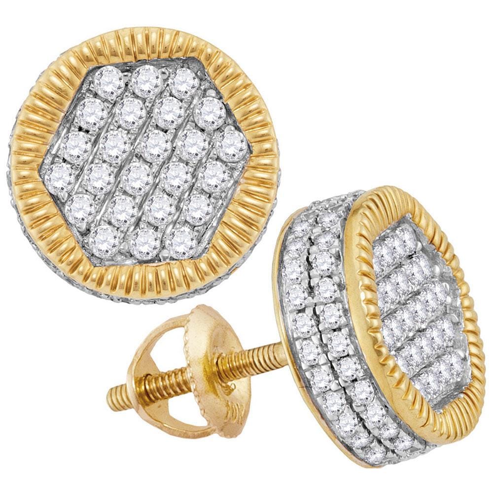 10kt Yellow Gold Mens Round Diamond Circle 3D Cluster Stud Earrings 1.00 Cttw