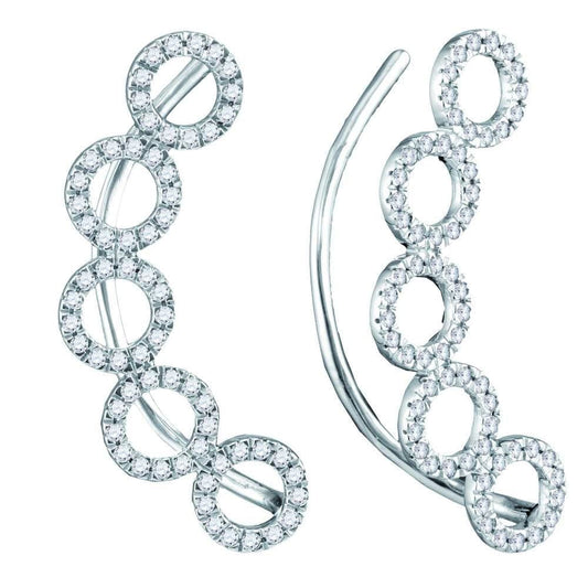 10kt White Gold Womens Round Diamond Circle Climber Curved Earrings 1/3 Cttw