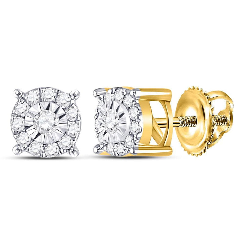 10kt Yellow Gold Womens Round Diamond Circle Frame Solitaire Stud Earrings 1/5 Cttw