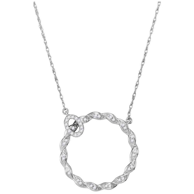 10K White Gold Womens Round Diamond Circle Pendant Necklace 1/10 Cttw