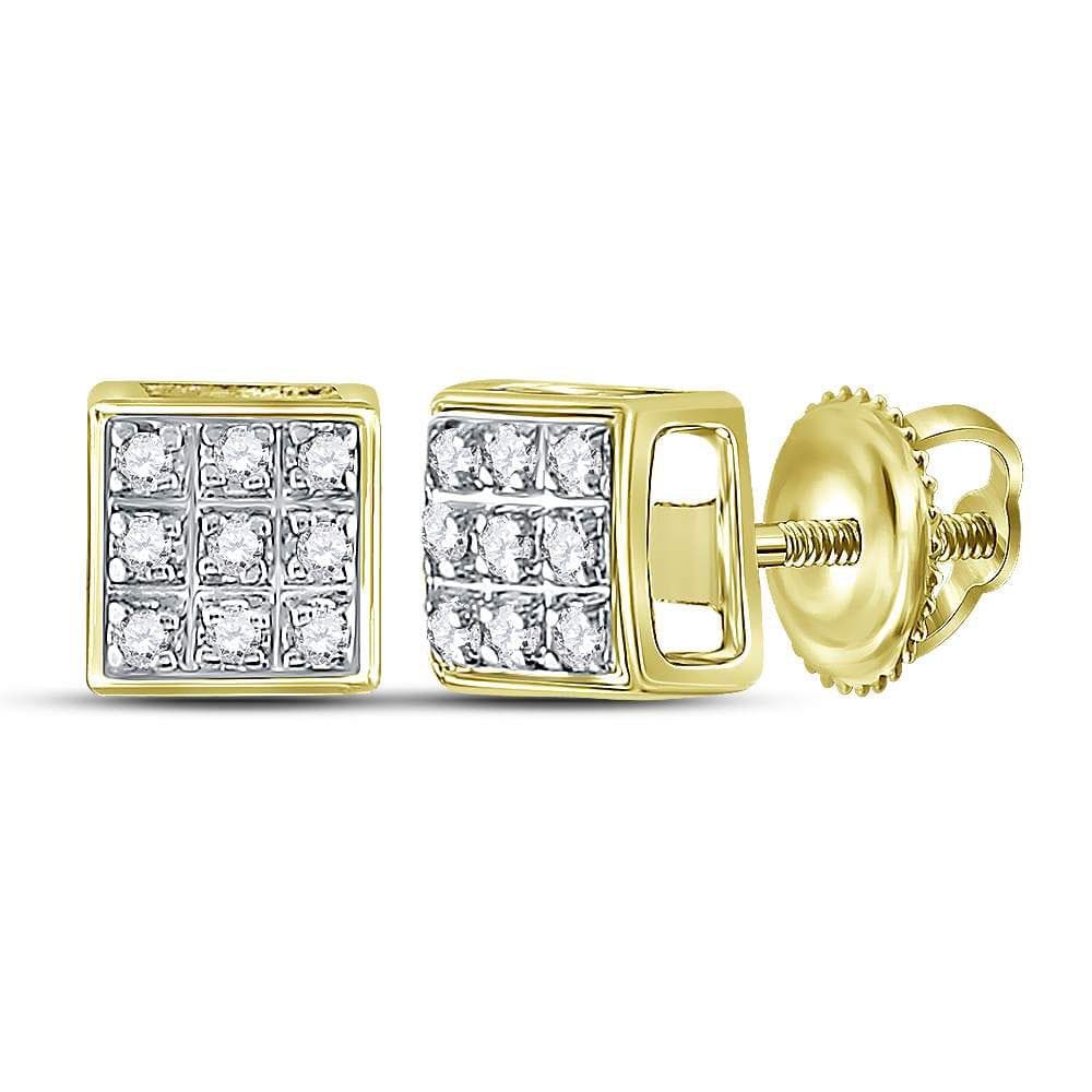 10kt Yellow Gold Mens Round Diamond Square Cluster Stud Earrings 1/20 Cttw