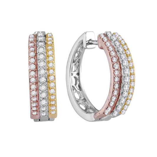 Tri Gold Diamond Hoop Earrings