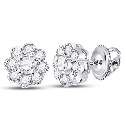 14kt White Gold Womens Round Diamond Flower Solitaire Stud Earrings 1/4 Cttw