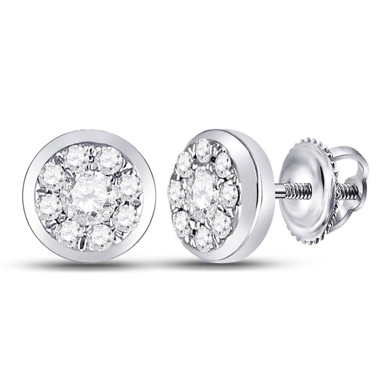 14kt White Gold Womens Round Diamond Solitaire Circle Frame Stud Earrings 1/4 Cttw