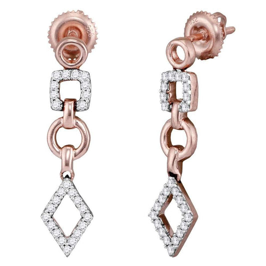 14kt Rose Gold Womens Round Diamond Geometric Dangle Earrings 1/3 Cttw