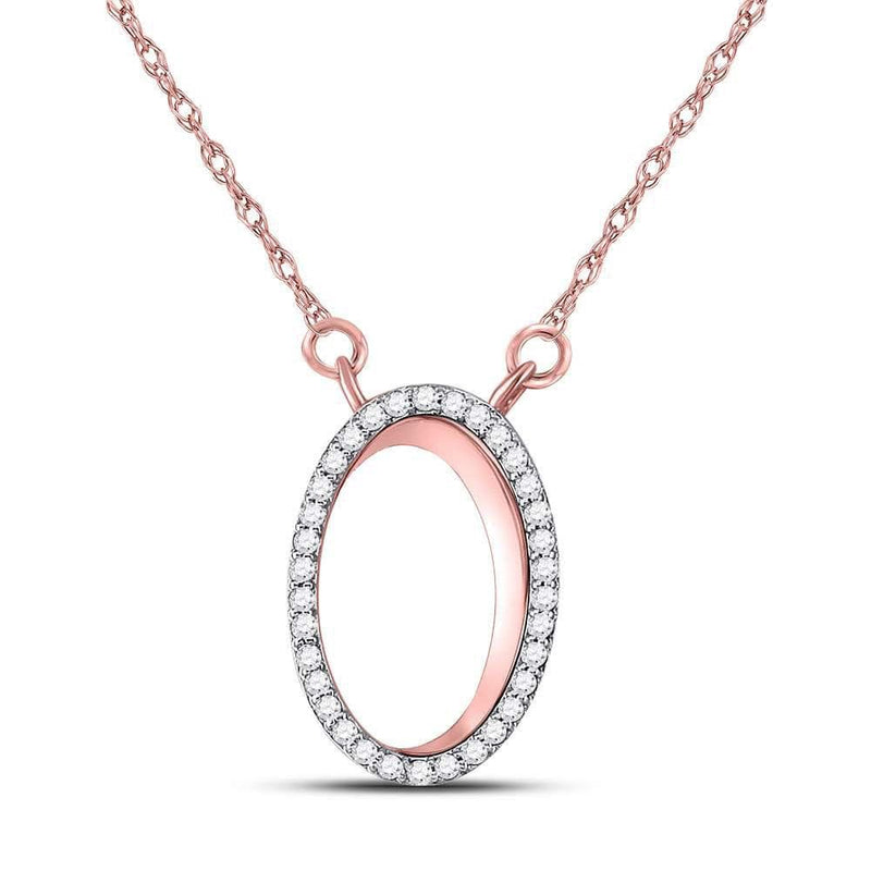 14K Rose Gold Womens Round Diamond Oval Pendant Necklace 1/8 Cttw