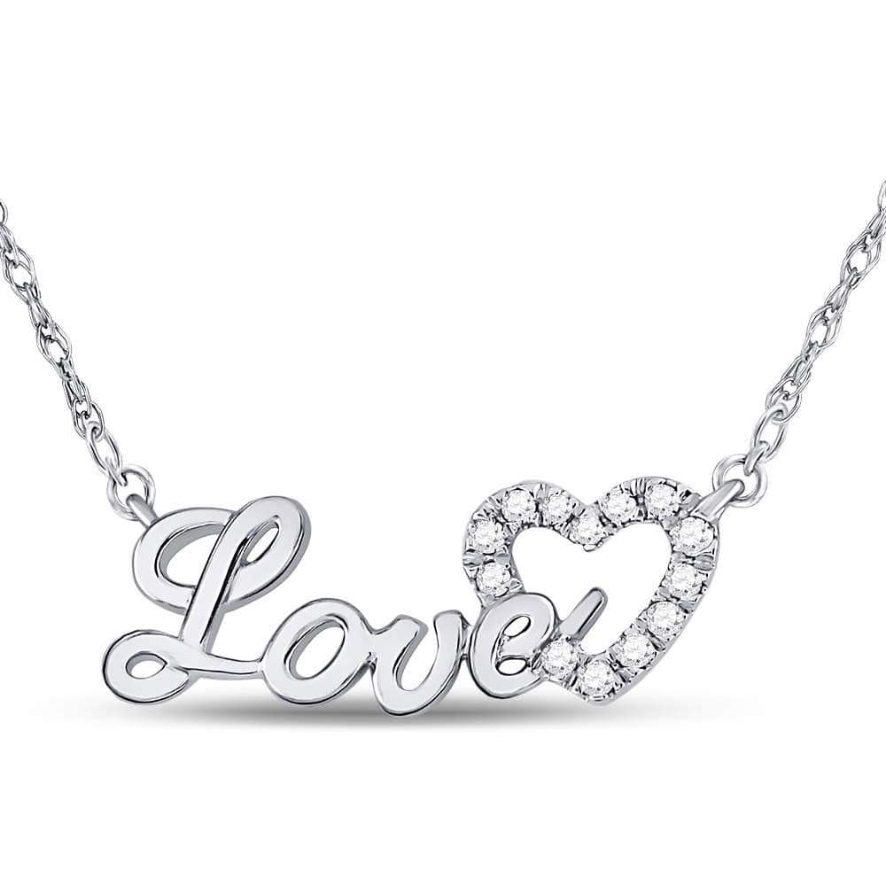 10K White Gold Womens Round Diamond Love Heart Pendant Necklace 1/6 Cttw
